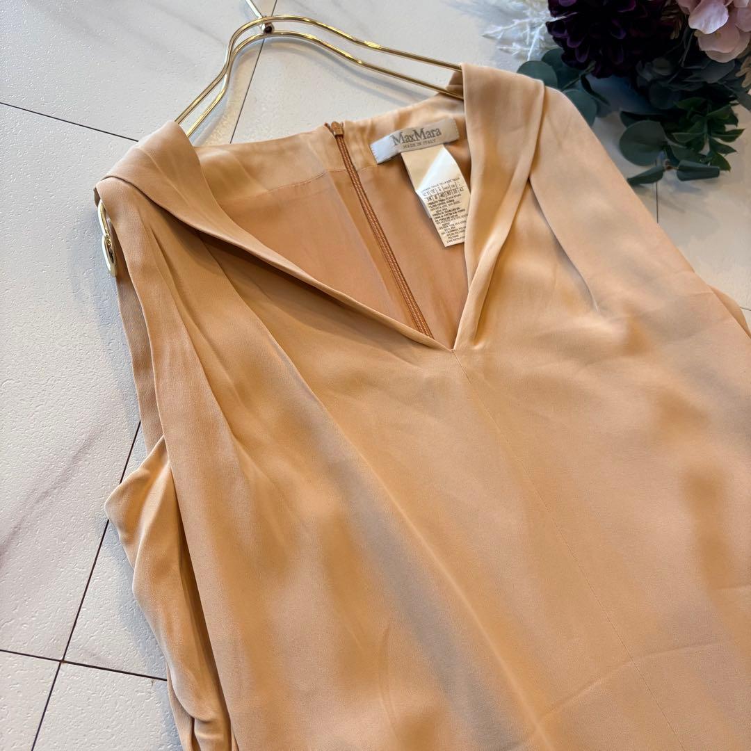 NO3-125 MAX MARA 白タグベージュノースリーブワンピース42