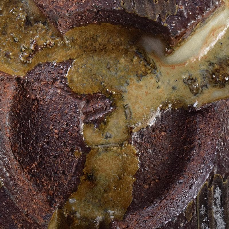 茶道具　高取焼　高鶴元作　萱釉　割高台茶碗　共布共箱　V　R9054