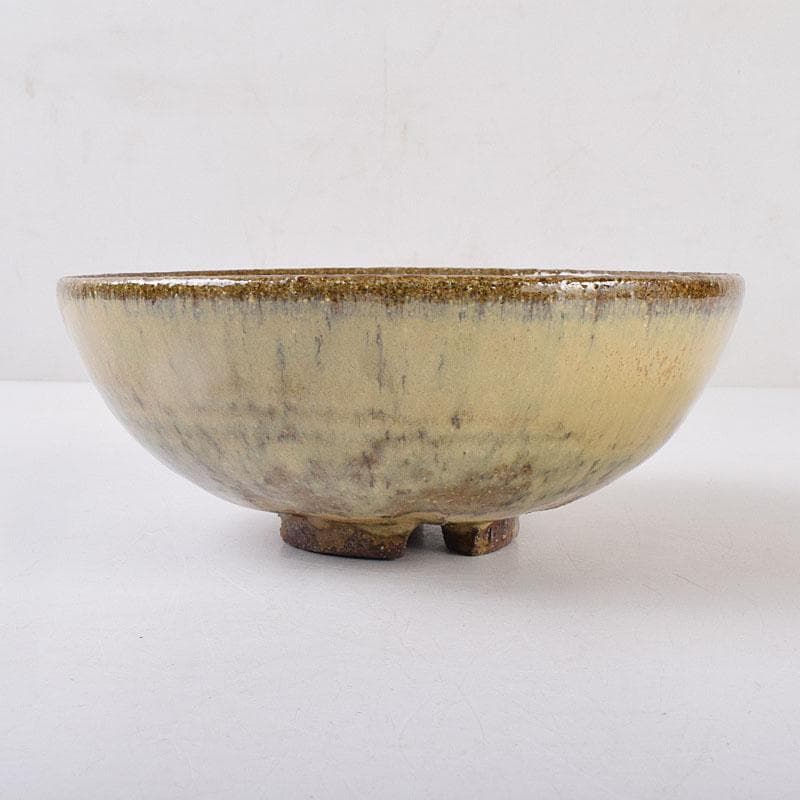 茶道具　高取焼　高鶴元作　萱釉　割高台茶碗　共布共箱　V　R9054