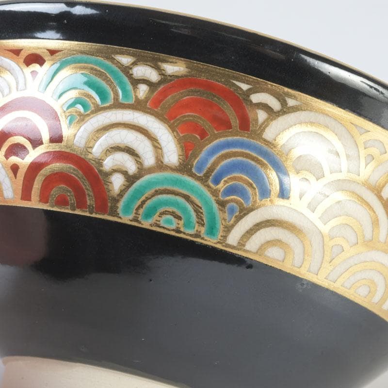 茶道具　真葛焼　宮川香斎作　黒釉　青海波文　茶碗　共箱　C　9841