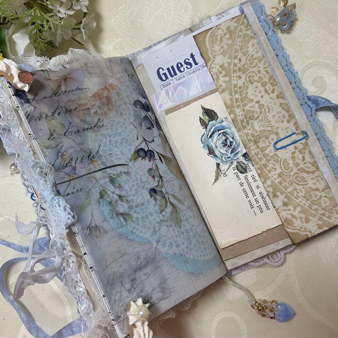 薔薇とレースのジャンクジャーナル・雑記帳　Blue Wedding
