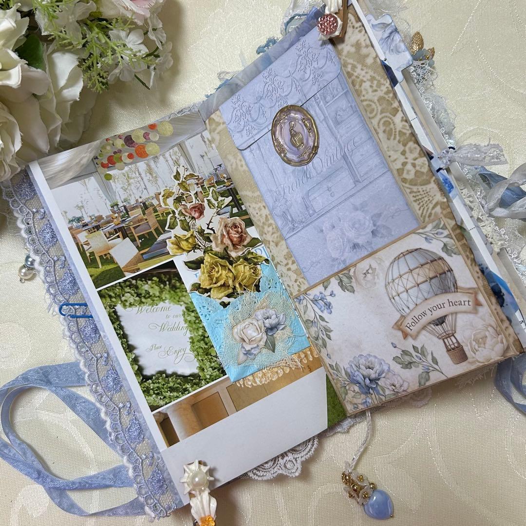 薔薇とレースのジャンクジャーナル・雑記帳　Blue Wedding