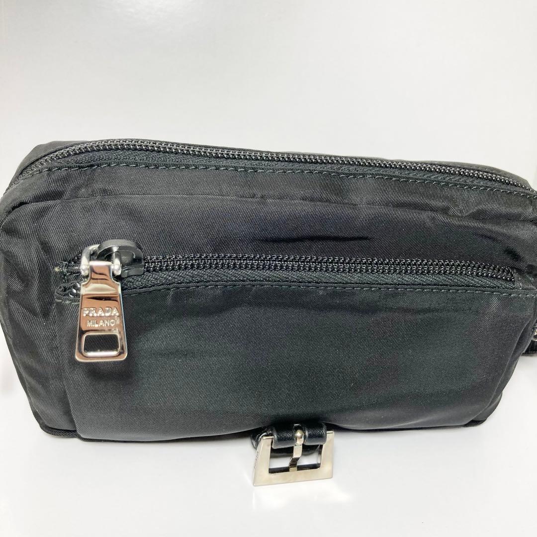 E9206 美品 プラダ PRADA ロゴプレート ウエストポーチ ナイロン