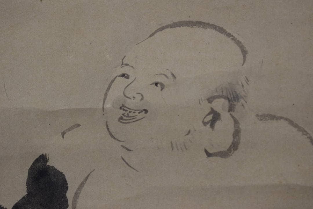 狩野常信/布袋図/川渡布袋図/掛軸/名家伝来/Z-512