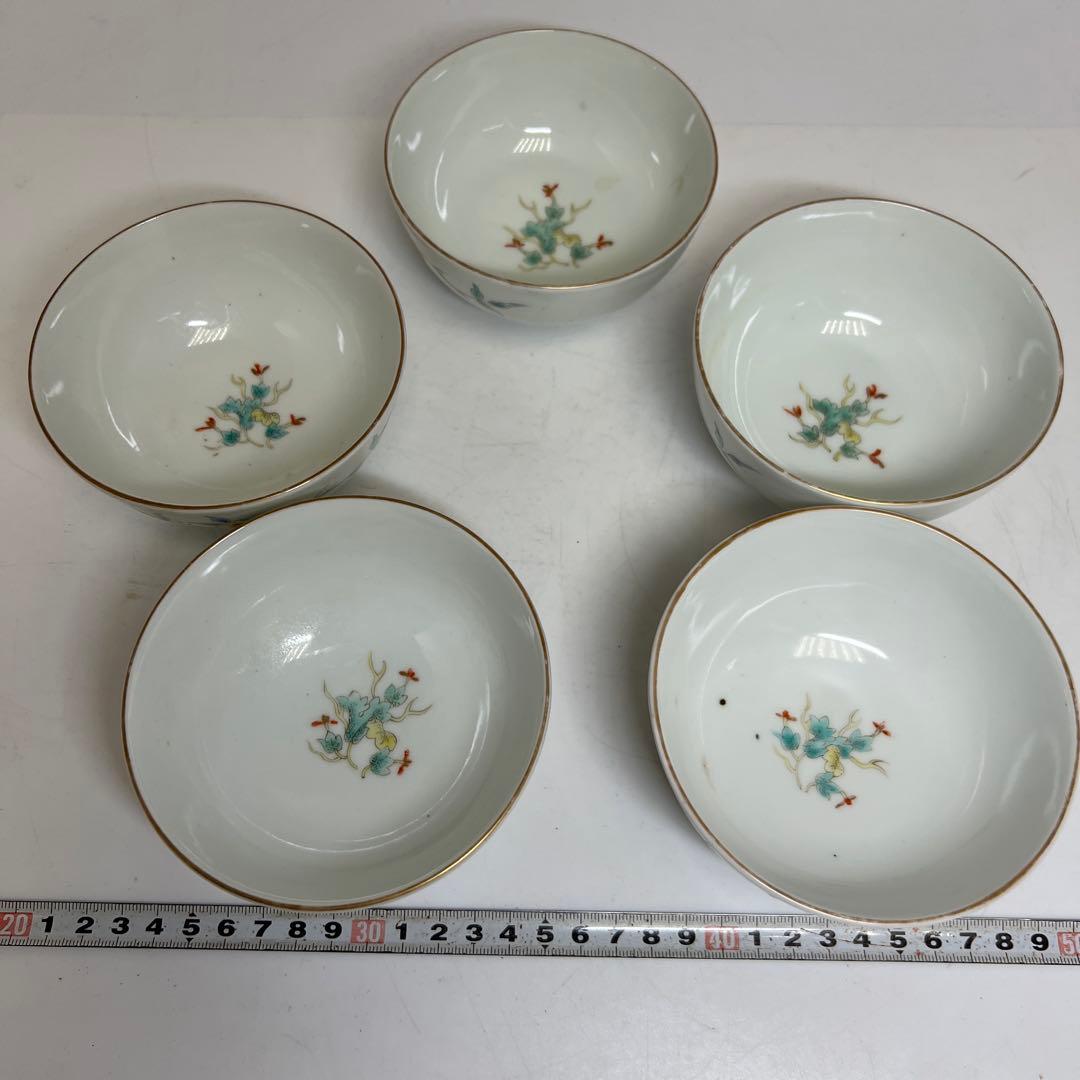 江戸後期　柿右衛門蓋茶碗　5客　幅約11㎝　 東R8-0214☆2F