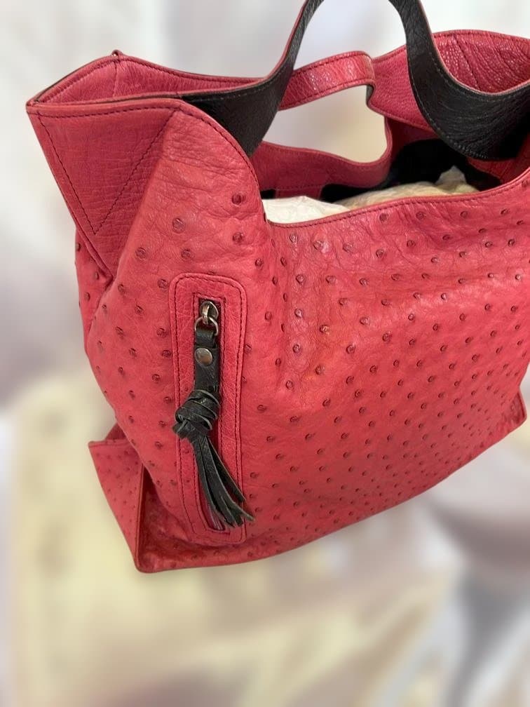 オーストリッチ バッグ 　ショルダー用ベルト付き　財布　3点セット