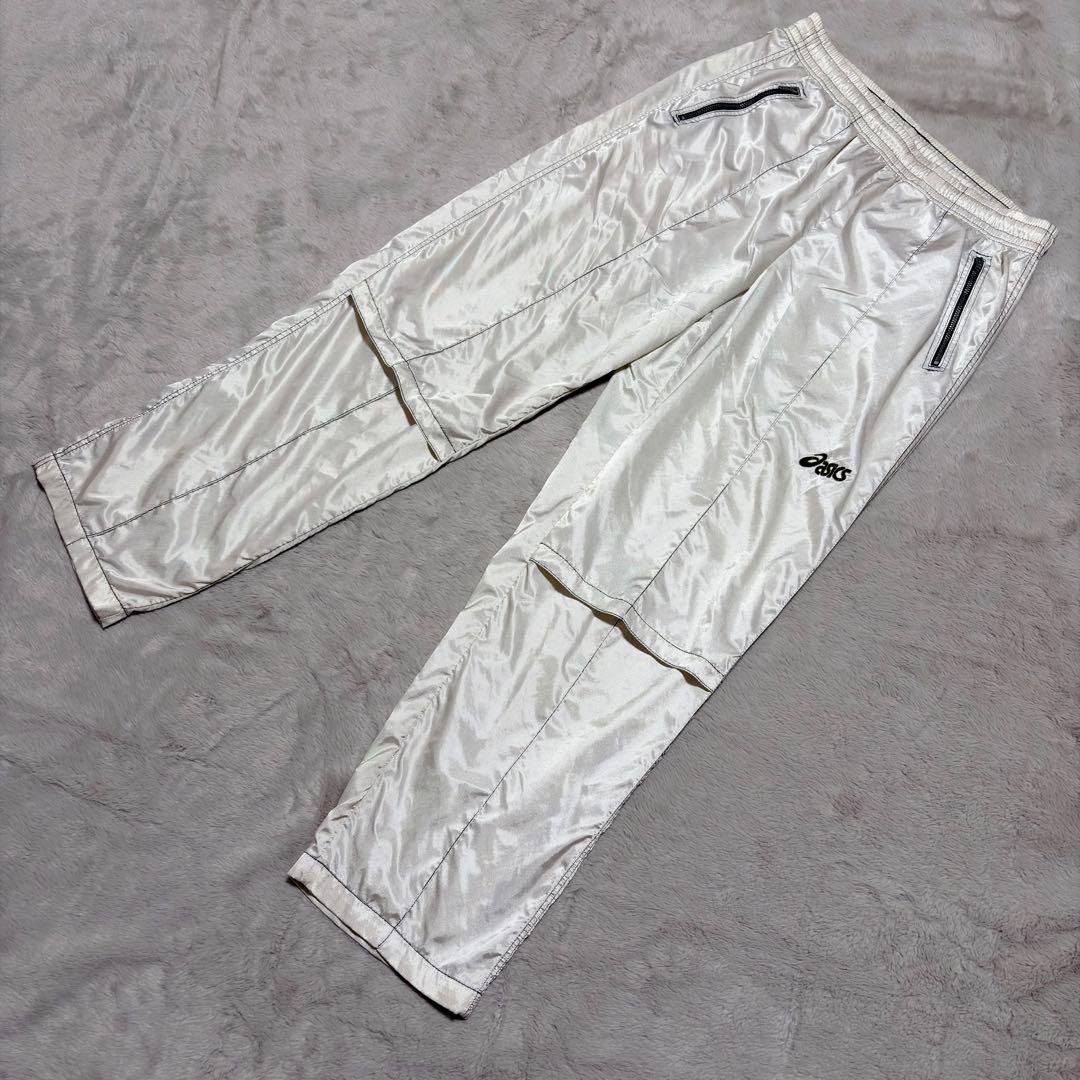 アシックス 90’s 上下 ウインドブレーカー セットアップ 光沢 白　ジャージ