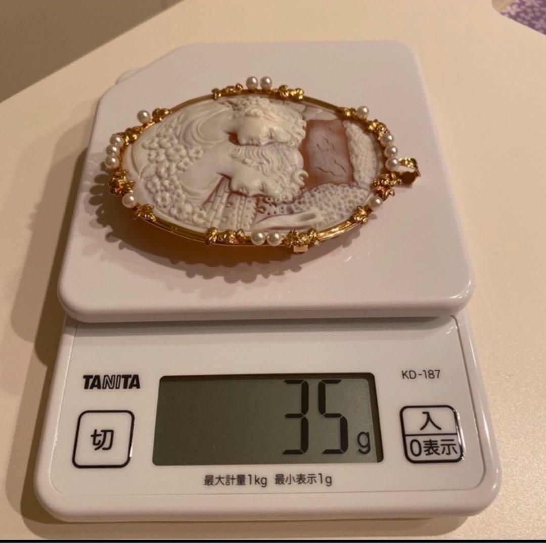 K18ゴールド 大型シェルカメオ兼用ブローチペンダント（鑑別書付き）