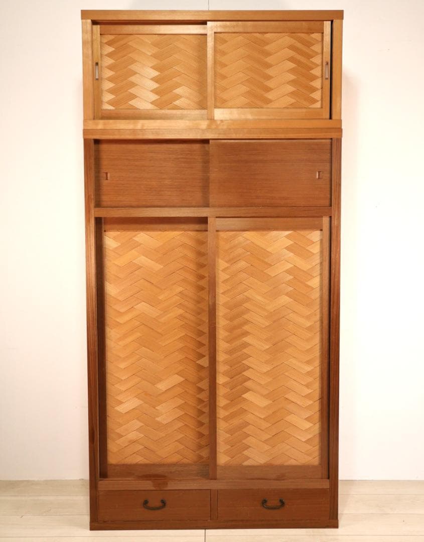 BK240　茶道具　置水屋　箪笥　茶箪笥　網代扉　煎茶棚　2段