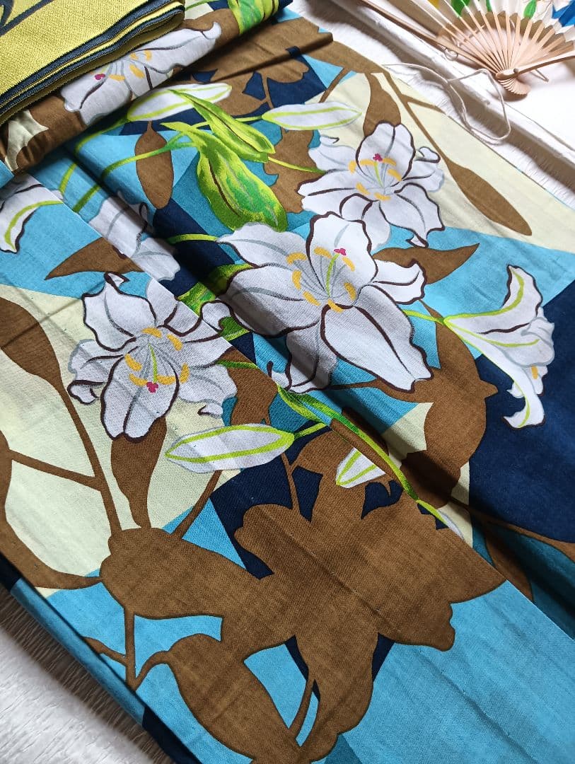 HATA TOKI(羽田登喜男の孫)浴衣、帯、手描き扇子一式　未着用 保管品