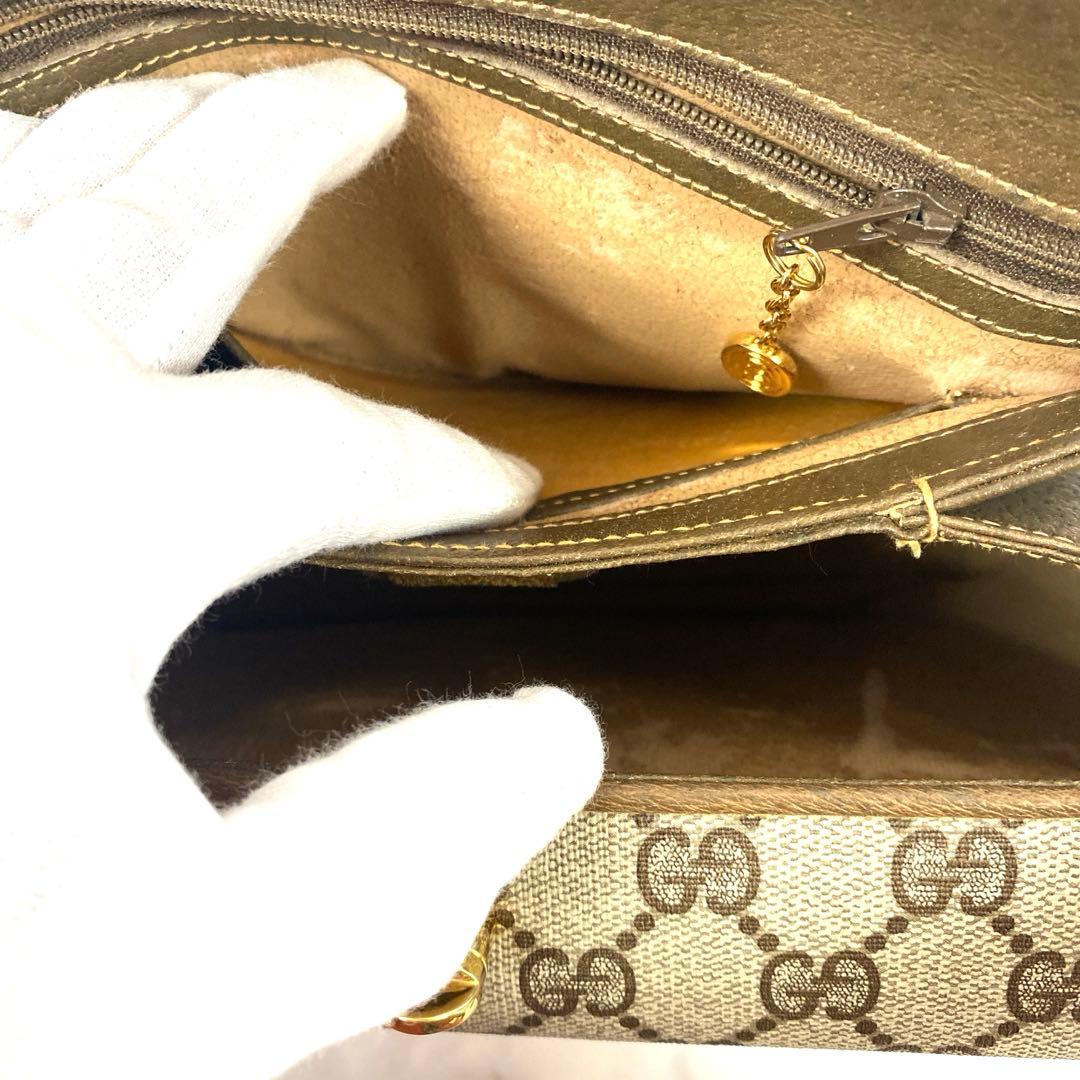 #オールド グッチ GGスプリーム PVC レザー ハンドバッグベージュブラウン