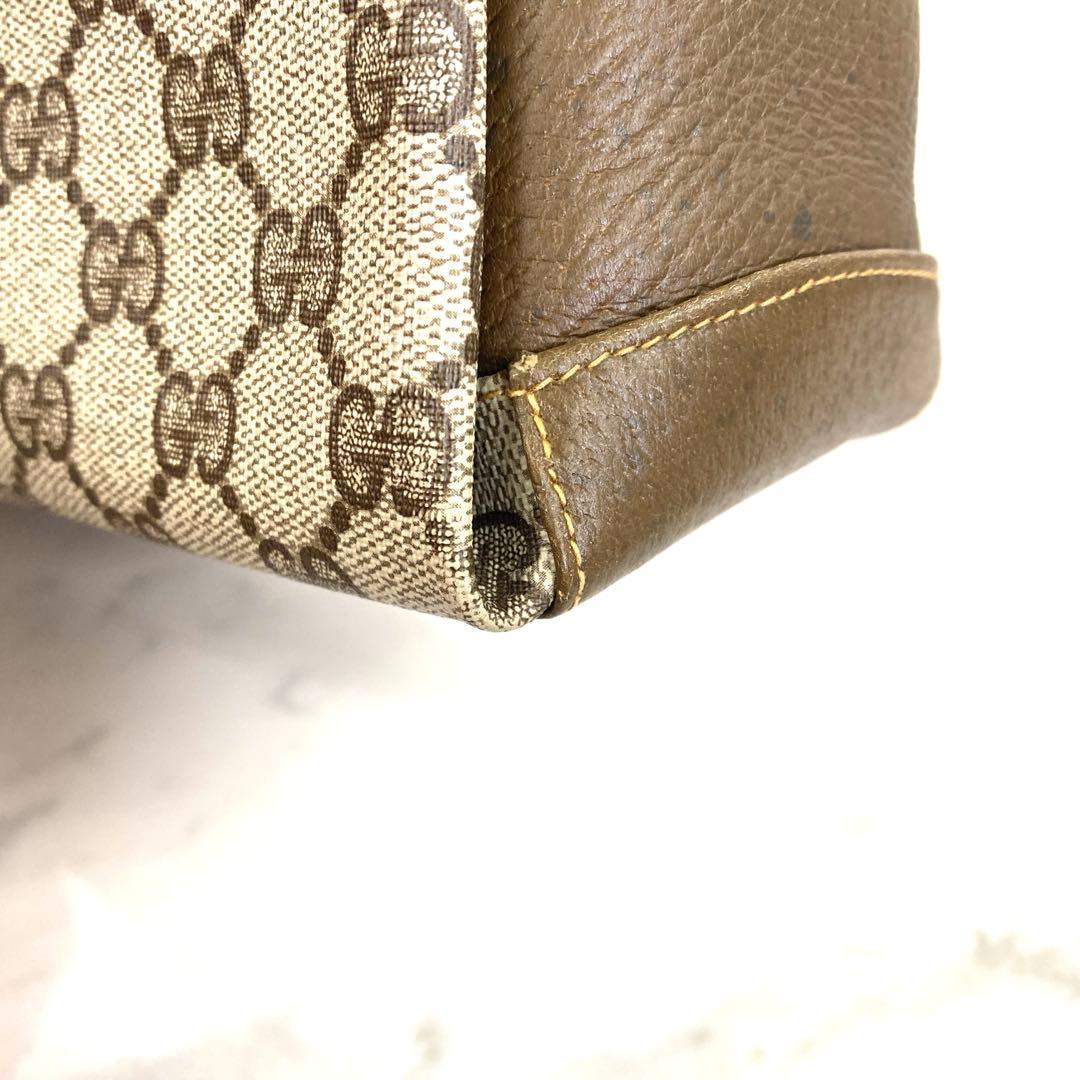 #オールド グッチ GGスプリーム PVC レザー ハンドバッグベージュブラウン