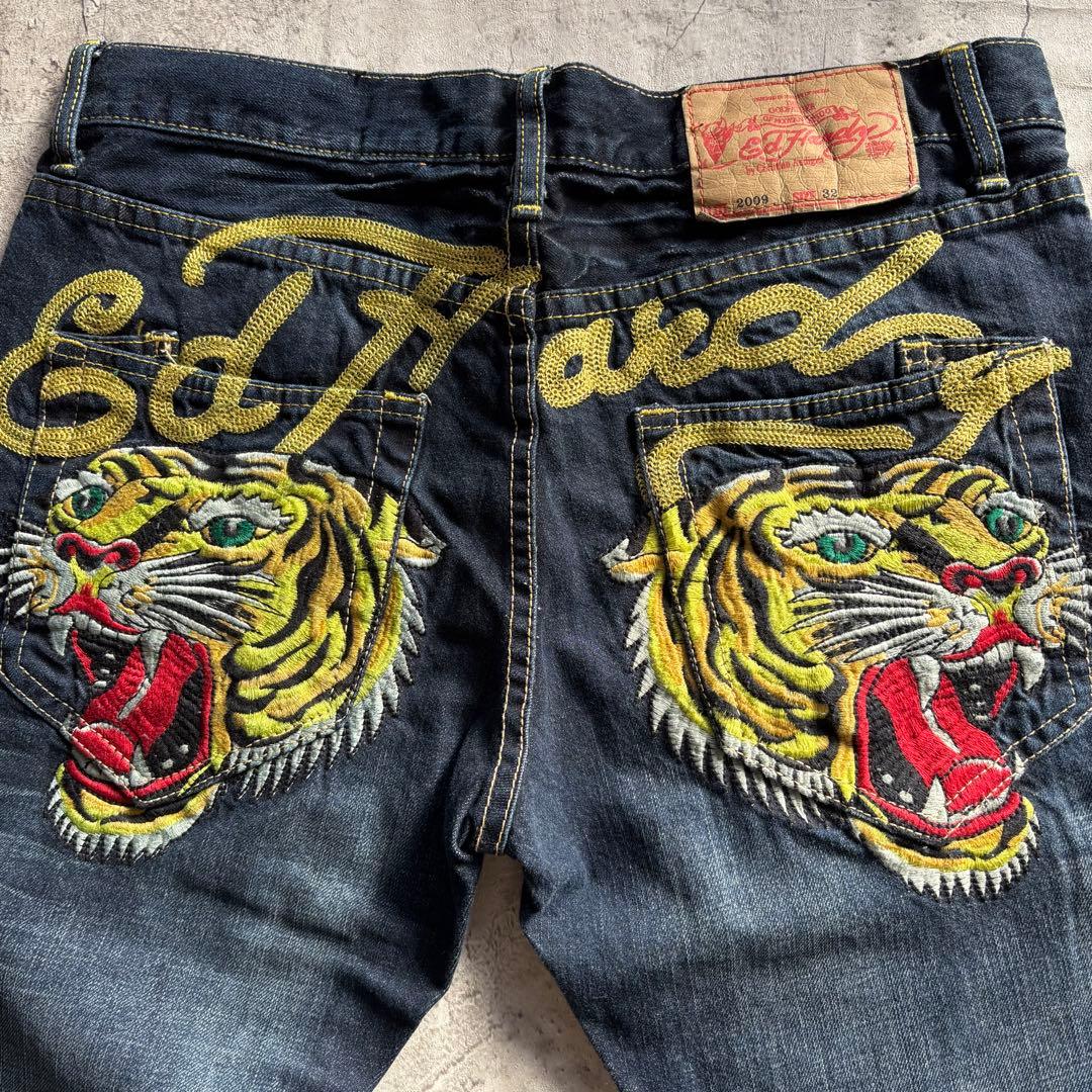Ed Hardy タイガー刺繍 ウォッシュ加工 デニムパンツ 32×34 美品