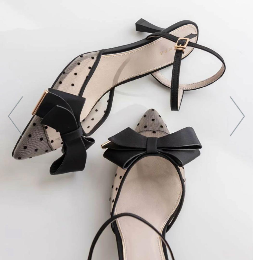 ドット柄リボン付きミュール