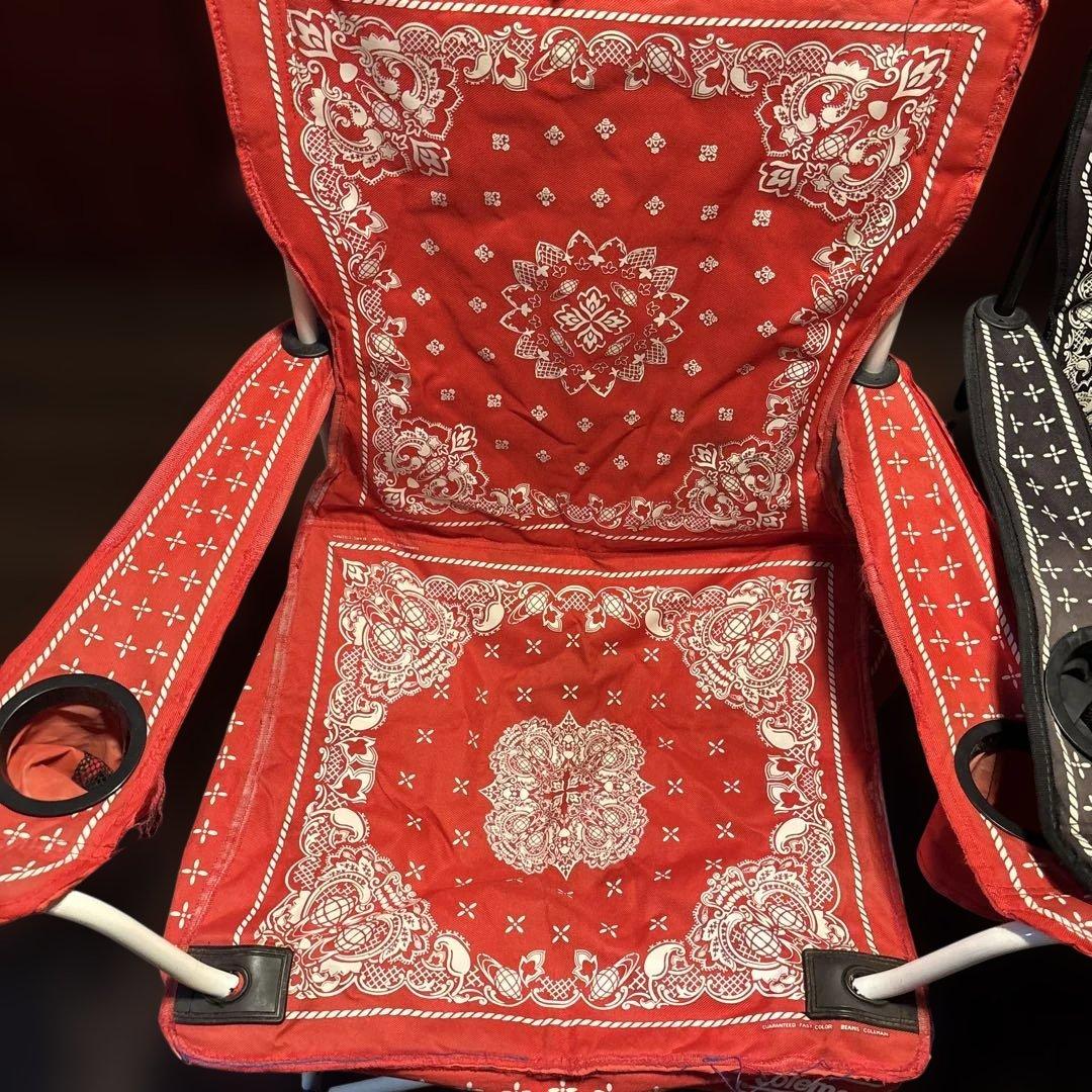 ビームス コールマンコラボバンダナ柄 アウトドアチェア 赤黒