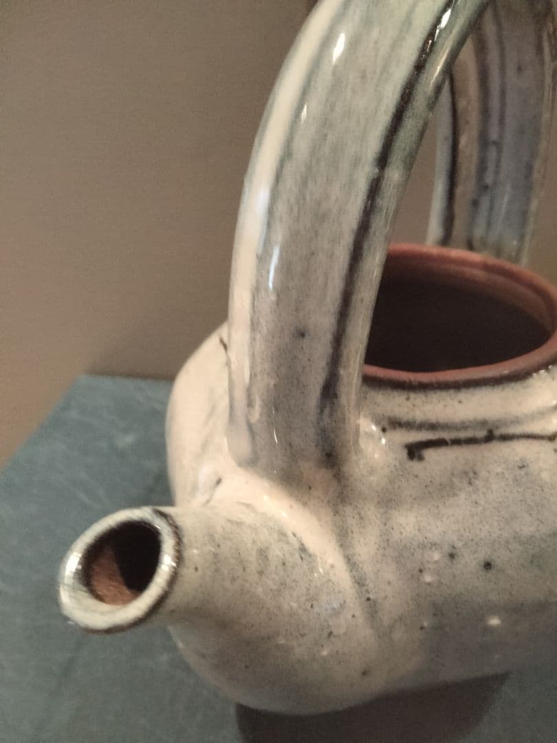 絶品　小代焼中平窯　藁灰釉後手急須(面取)　追加サービスで高級湯呑み　ぐい呑み