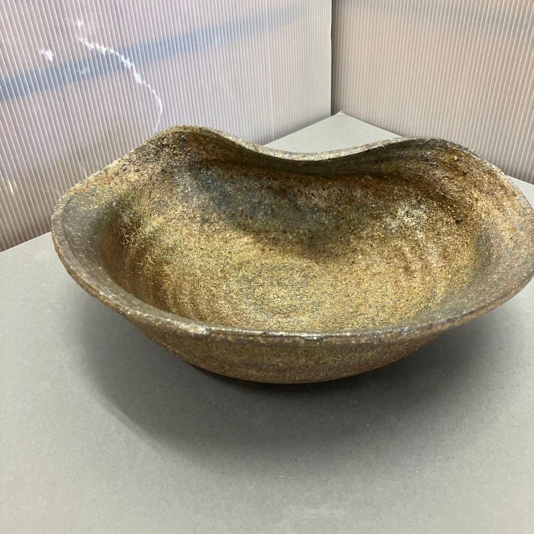 骨董品　茶道具　古常滑焼￼菓子鉢　時代箱　背景キズ　S203HI