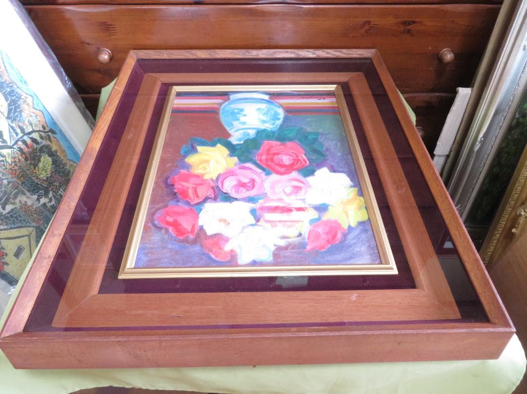 ◆田中繁吉　「薔薇」　油彩　F6号　 創元会理事長　 日展参与 　師:藤島武二◆