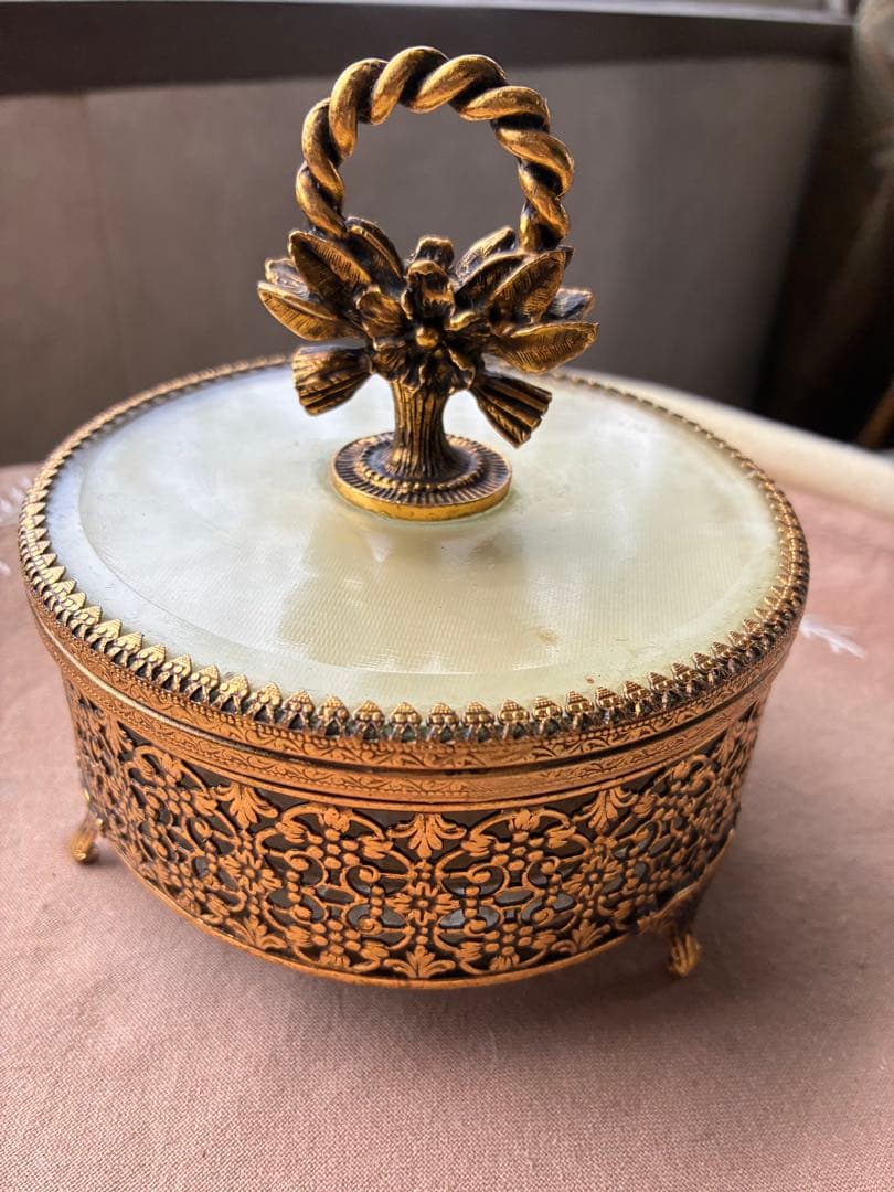 フランス　アンティーク　オルモル　ガラス　ジュエリー　ボックス　真鍮　美品　レア