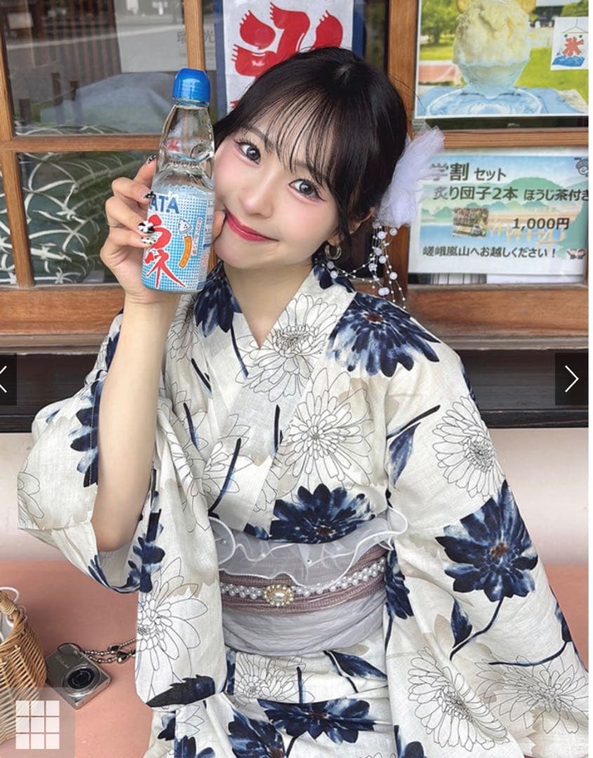 ◎GRL [tu1495] ガーベラ浴衣セット　浴衣と帯　2点　モノトーン　古典