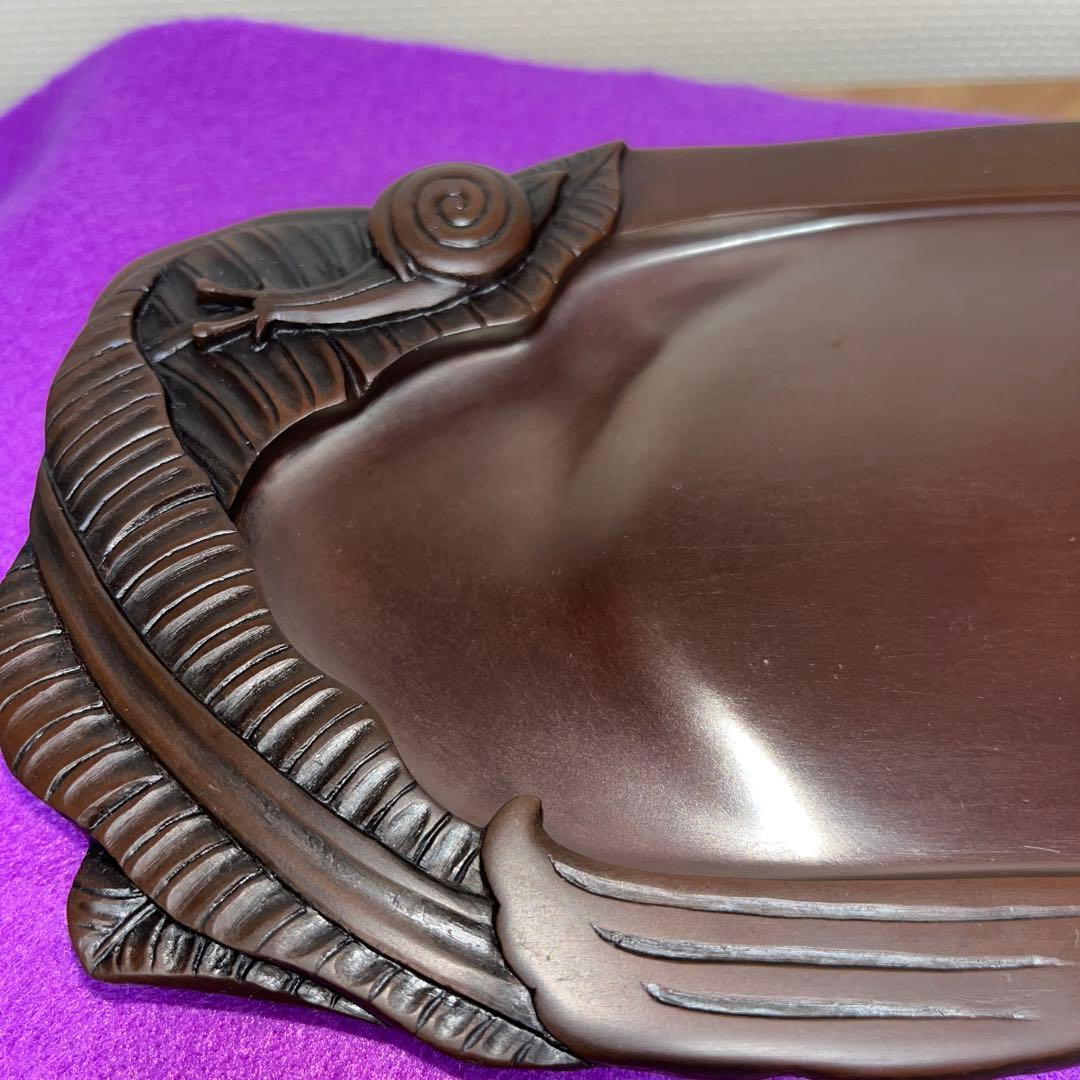 ⭕️赤間硯　カタツムリ彫刻　日下健一(研堂)作　19cm超　特殊研美品