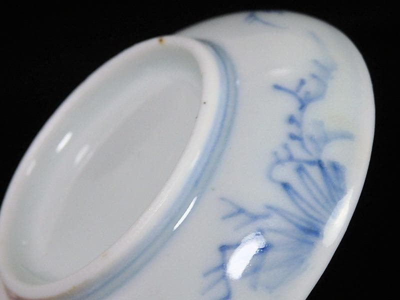 古伊万里　染付　笛吹童子に牛の図　豆皿　C873AS-BWn