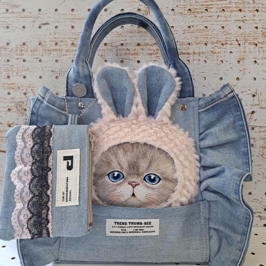 れ*ゃ様 コヤンイサムチョン　ルミ　デニムリメイクトートバッグ&ポーチ