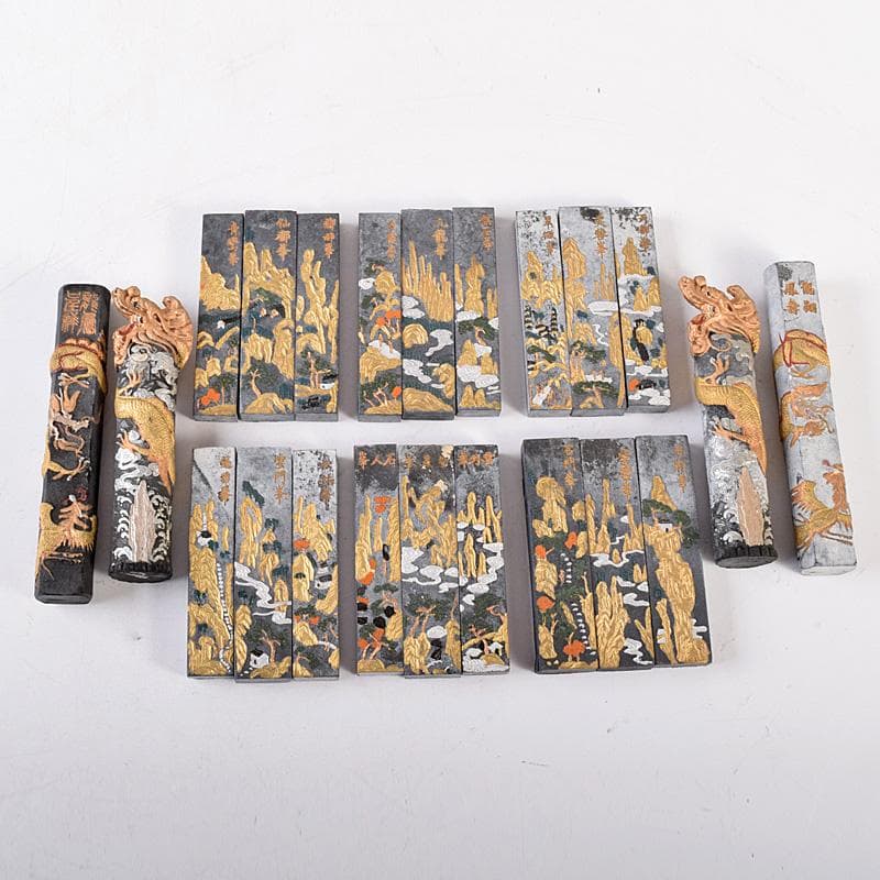 中国　書道具　頤和書屋　徽州曹素功造　桃仙人形　古墨　29点　M　R8070B