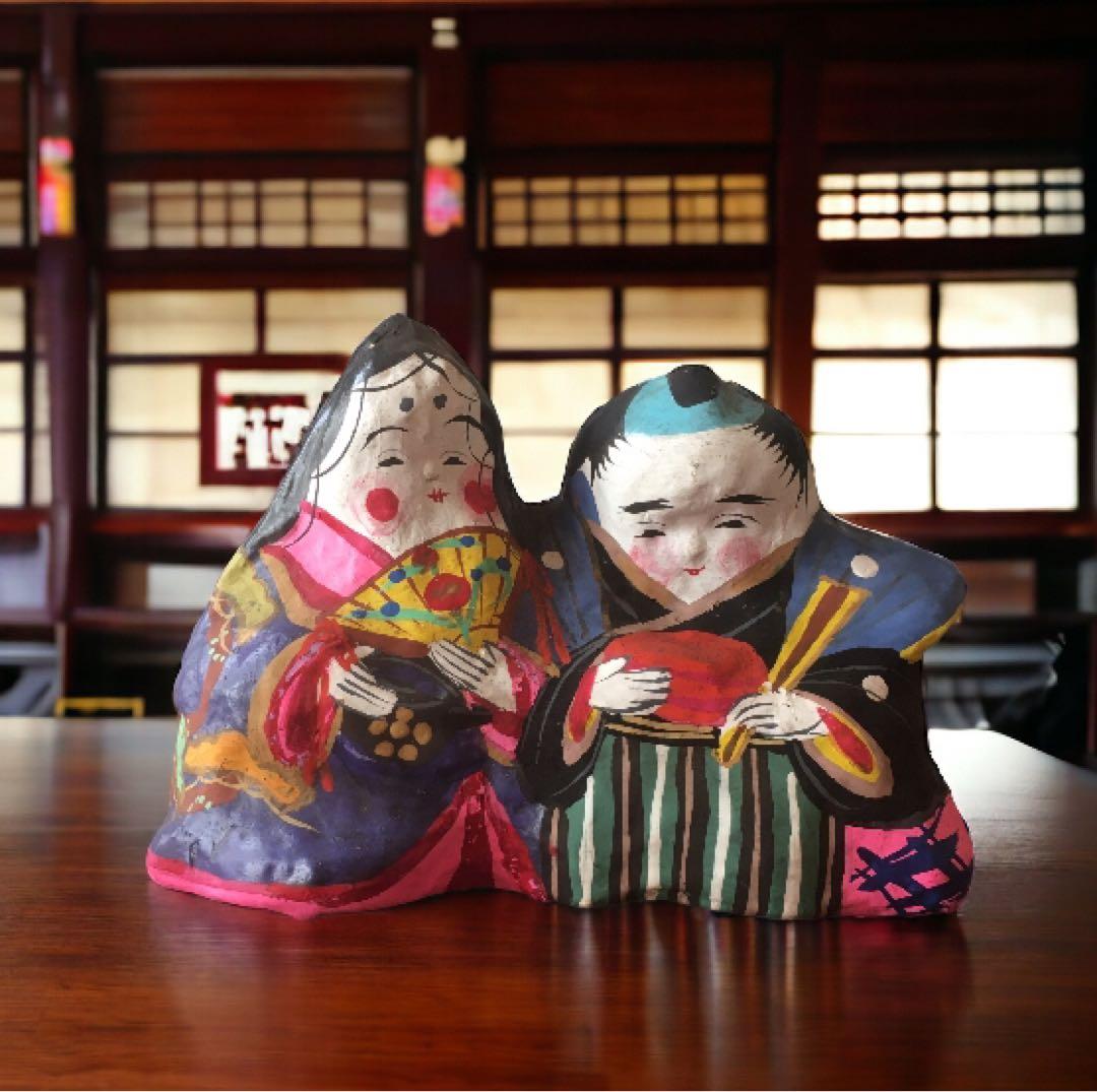 古玩 青森県 廃絶 郷土玩具 青森名玩 青森張子人形②　福原英治郎　お多福と福助