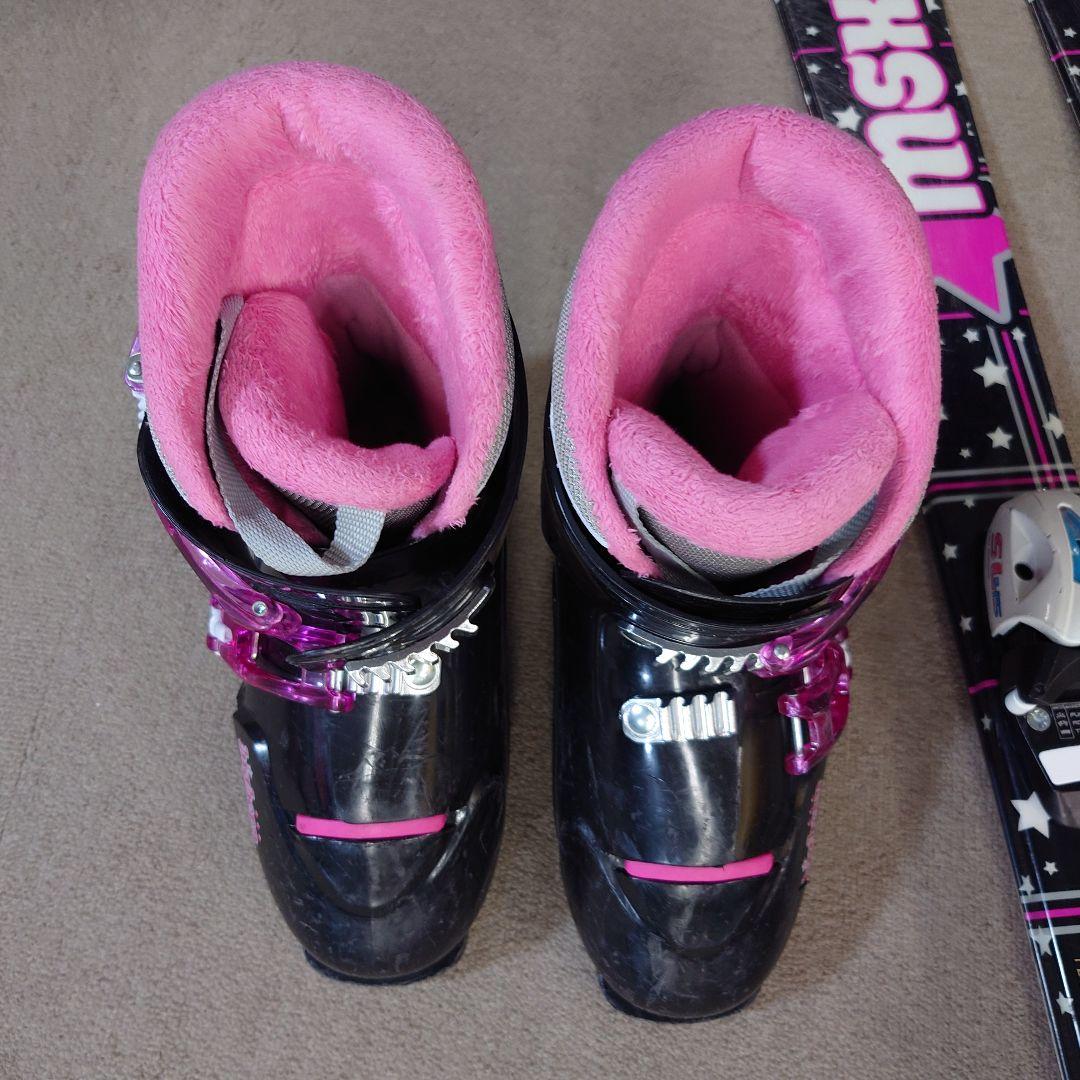 滑れる状態で発送 使用済みジュニアスキー120cmブーツ23cm ポールはおまけ