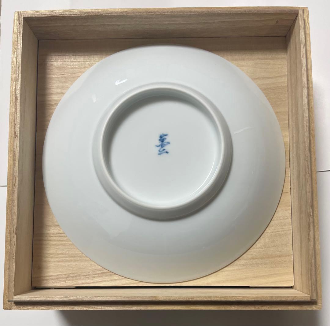 人間国宝 井上萬二監修 白磁染牡丹彫文 額皿