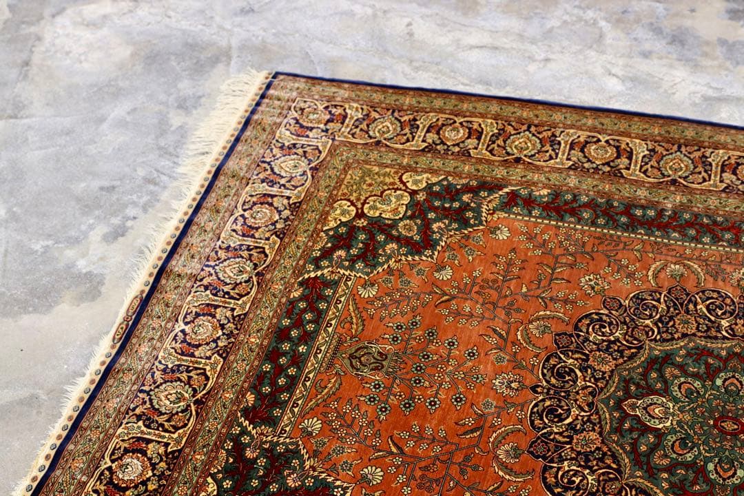 GMIK404○最高級 ペルシャ絨毯 ラグ カーペット シルク 手織り 中東