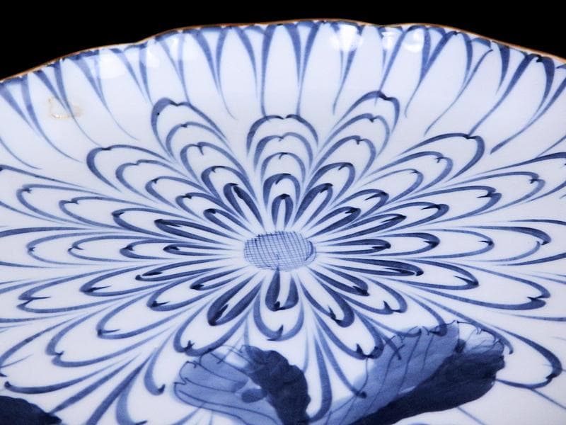 DAj 古伊万里　染付　菊花紋様の図　７寸皿