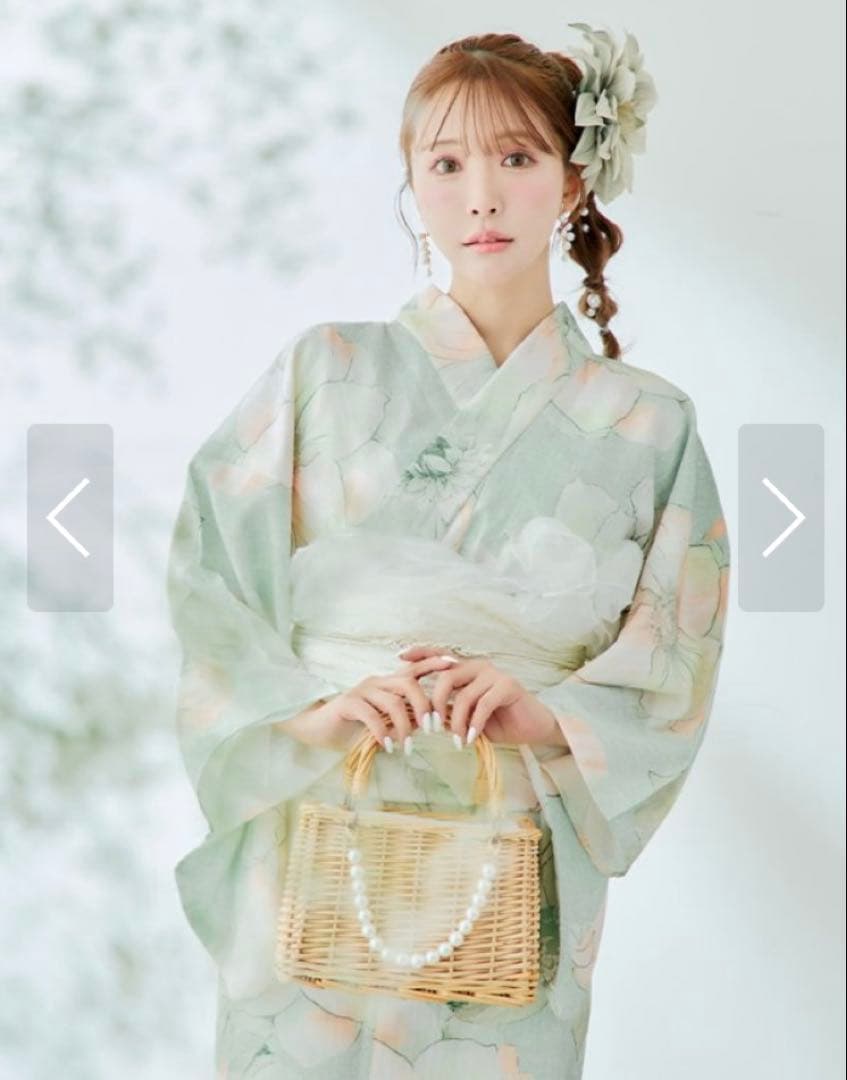 新品未使用 アイシーミントフラワー浴衣 【浴衣３点セット】