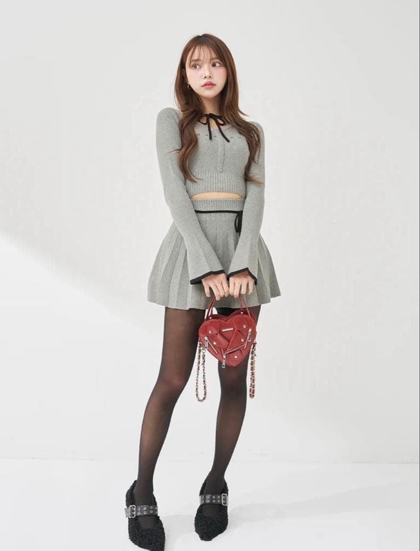 Darich ウエストオープンリボンデザインニットミニワンピース FREE