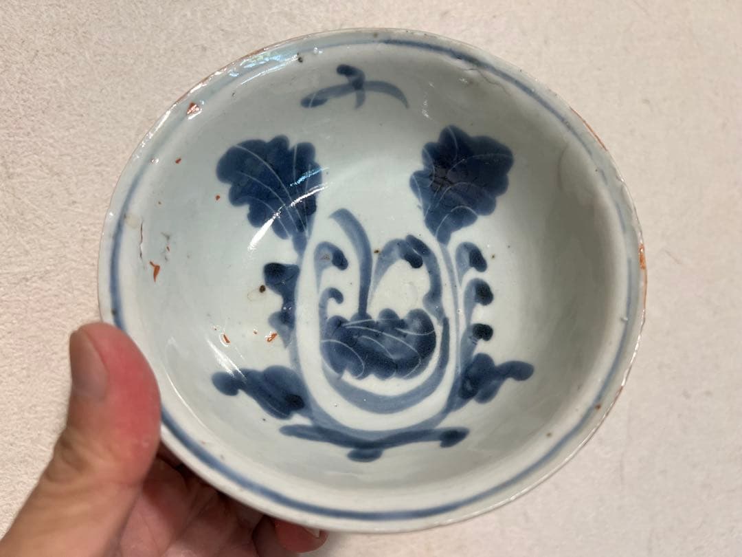 中国 明朝 古染付 ナズナ文様 魯山人 愛玩 向付 懐石 茶道 骨董 古美術