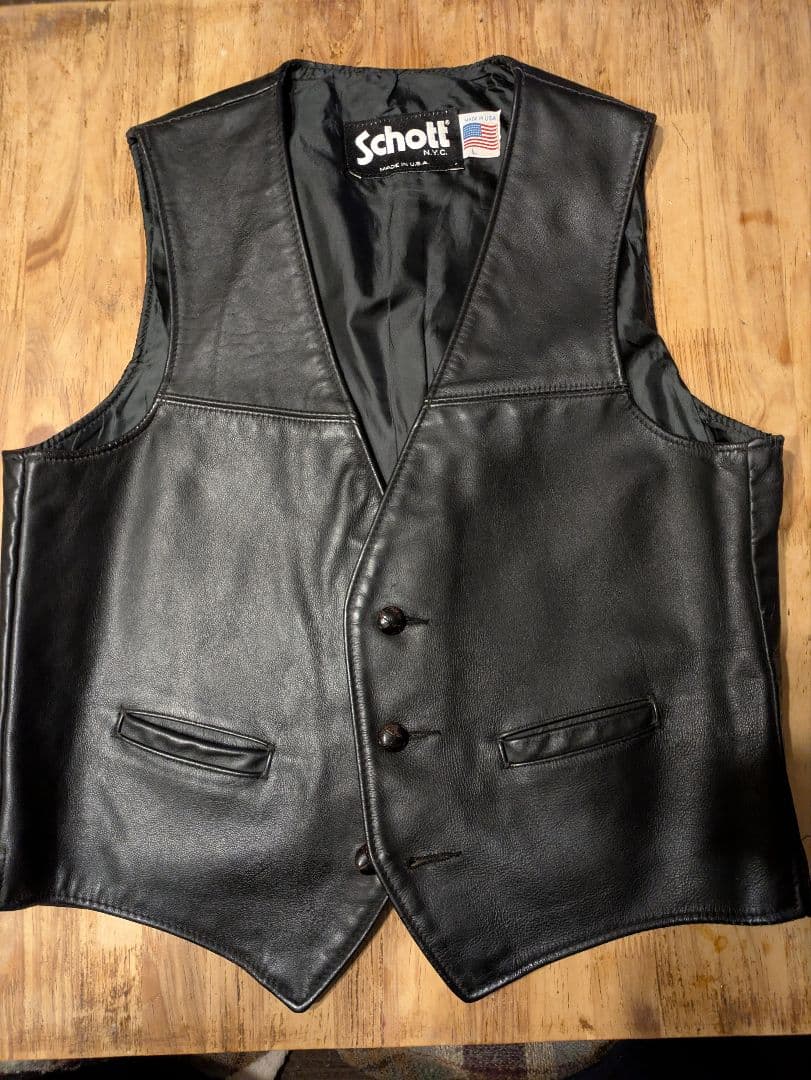 o*b様 schott レザーベスト424V　 ブラック　L　USA製