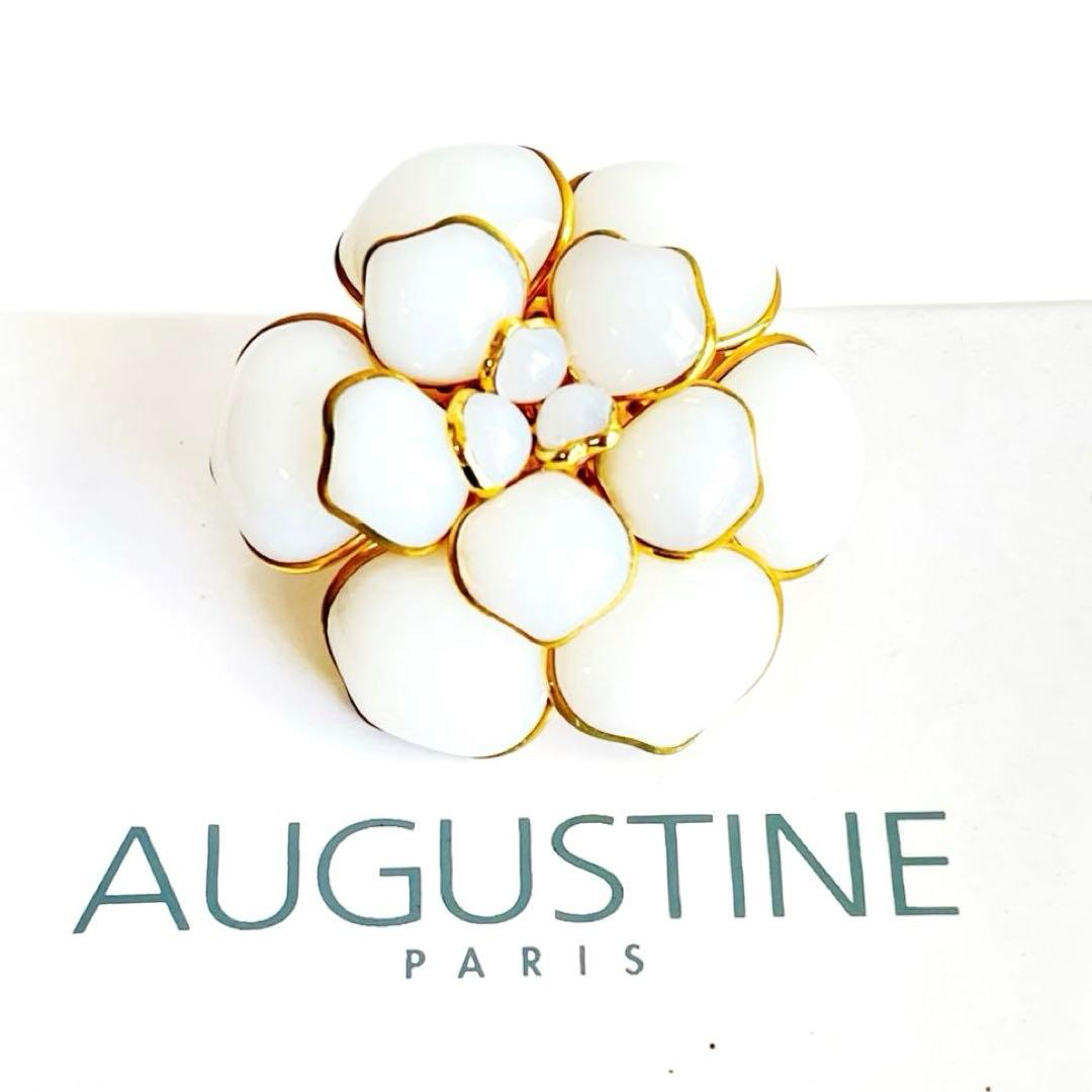 美品 AUGUSTINE ガラス カメリア ブローチ ペンダントヘッド ホワイト