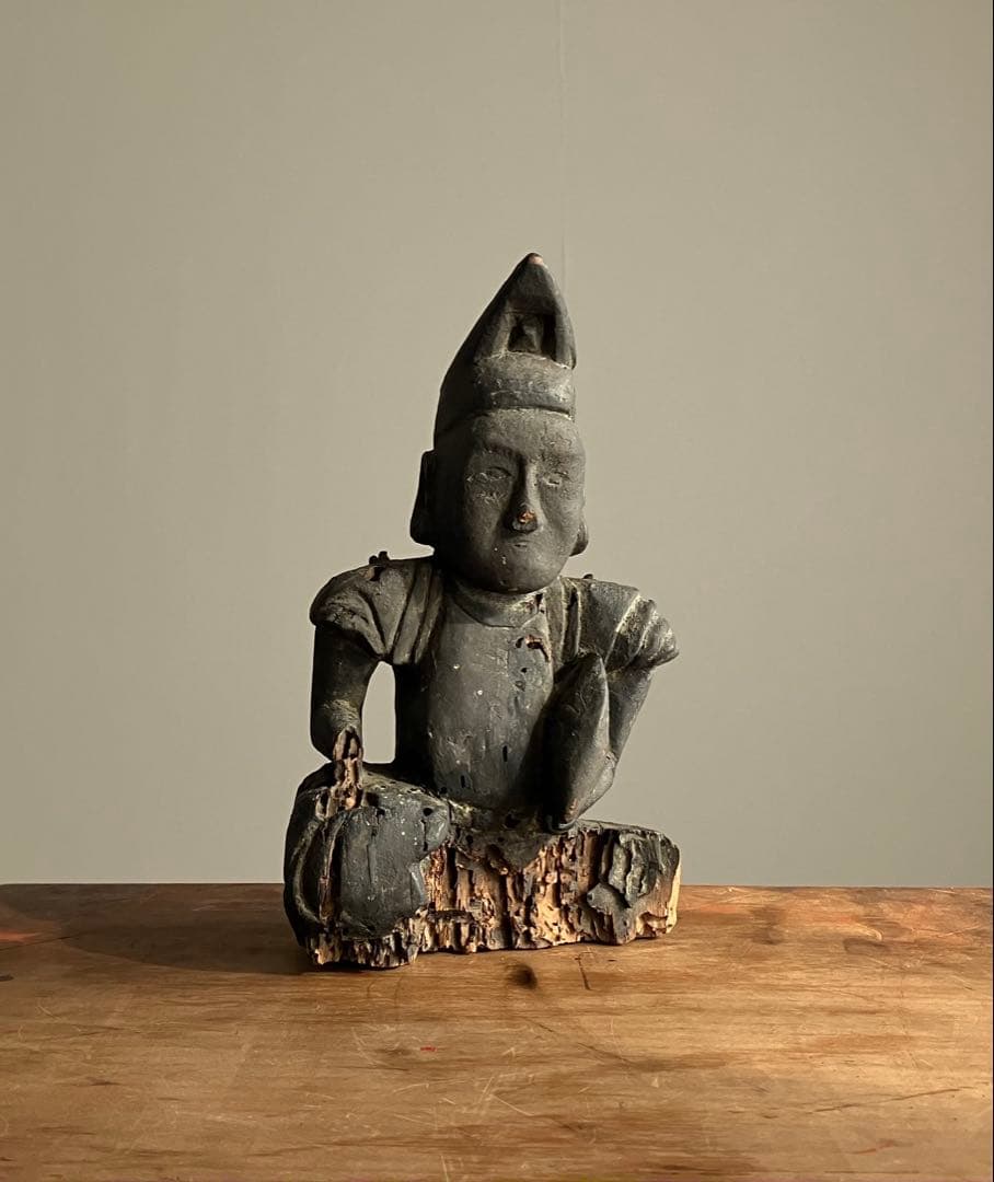 【いい顔、です、、黎明期の恵比寿像】室町骨董七福神アンティーク仏像美術彫刻民藝