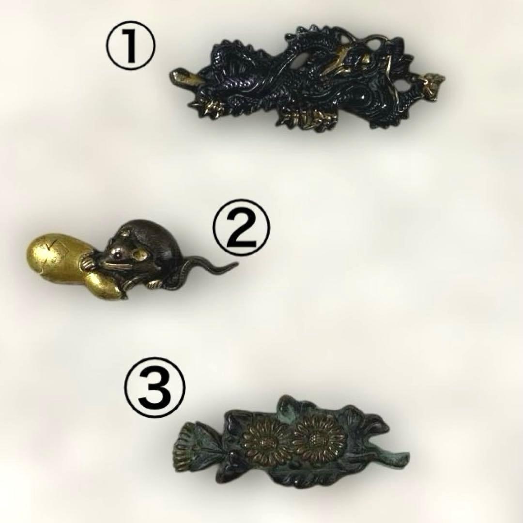 B-57 目貫　片目貫　3個セット　武具　刀装具　時代物　骨董品　美術品　工芸品