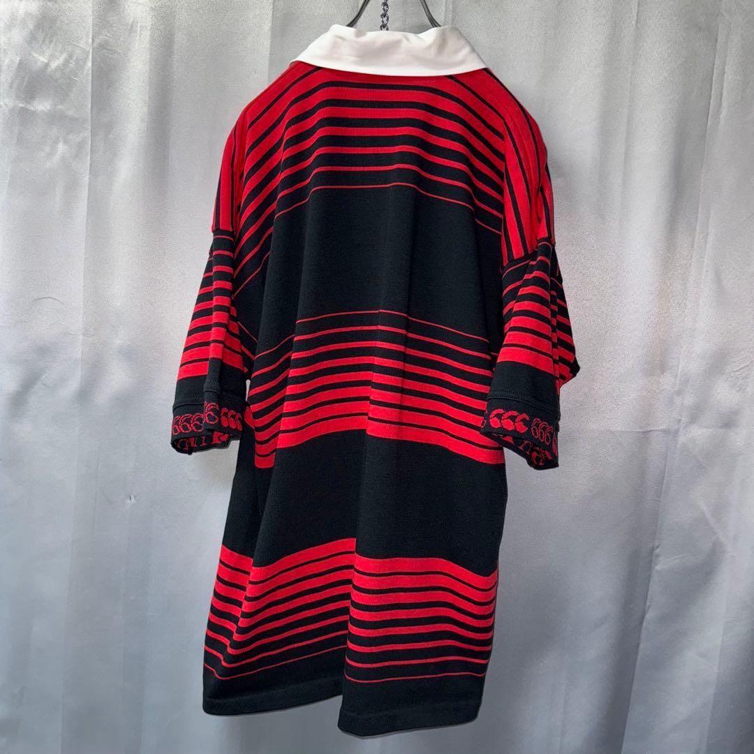 90s ニュージー製 カンタベリー CRFU 半袖 ラガーシャツ ボーダー 刺繍