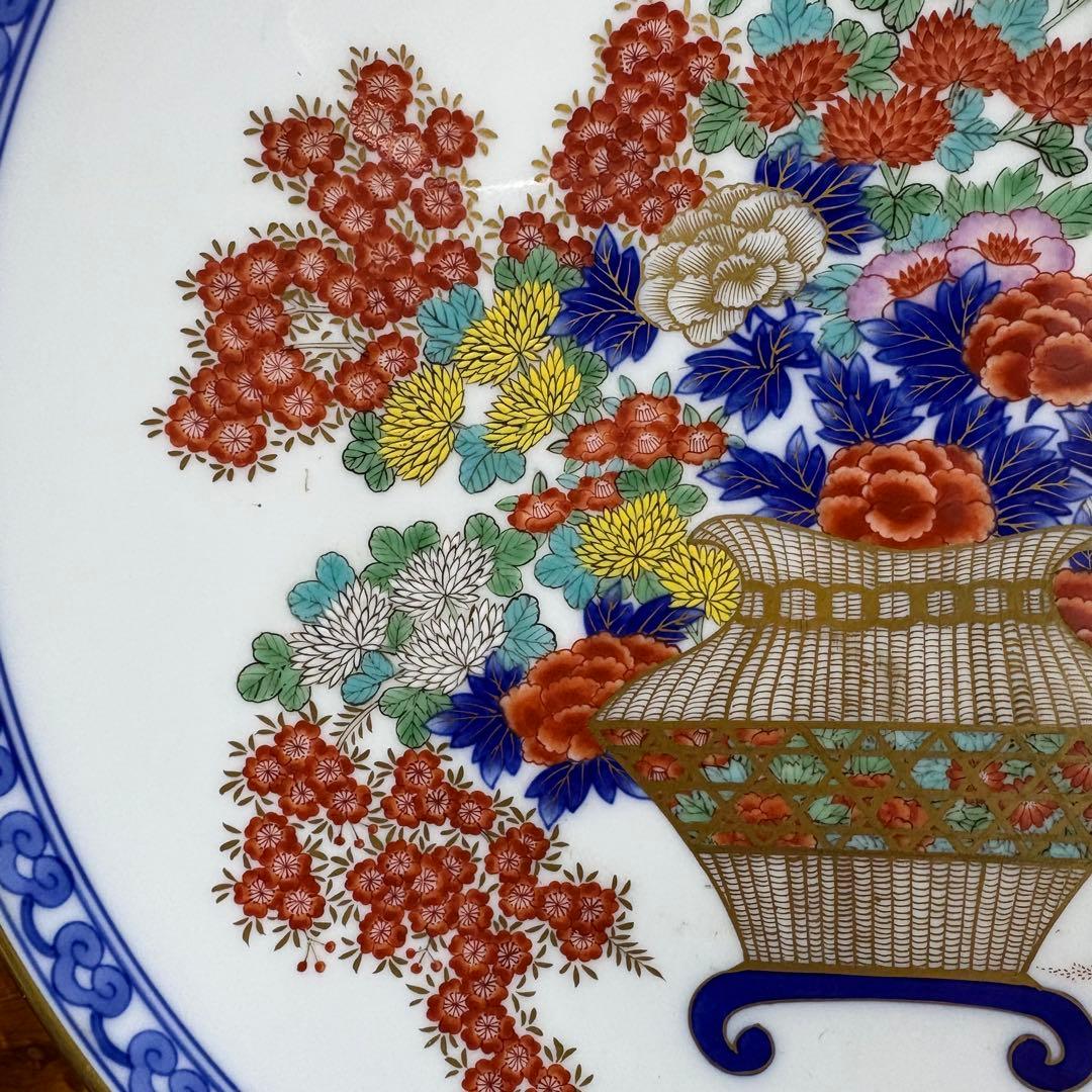 オールド香蘭社　飾皿　染付　花詰　細密 手描き