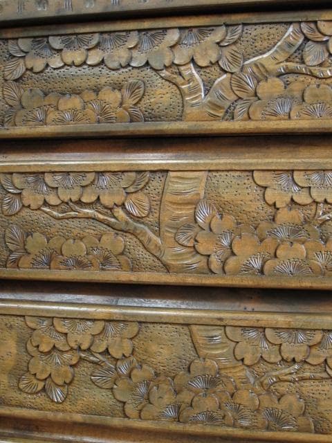 長野県 伝統工芸品 軽井沢彫り 桜 彫刻 5杯抽斗 箪笥/チェスト/整理タンス