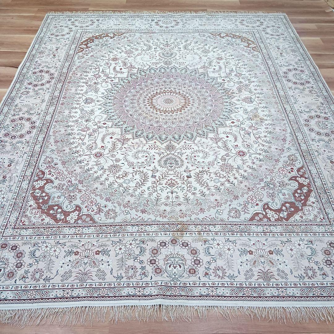 Y3248 中国シルク絨毯 シルク100% 手織り150段 大判3m越え