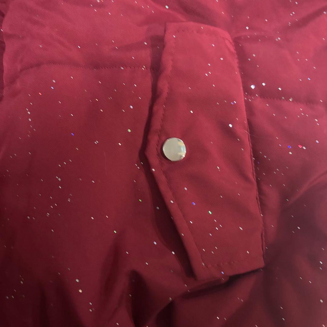 ラメ入り ダウンジャケット 赤 Lサイズ ゴシックロゴ Y2K ストリート 中綿