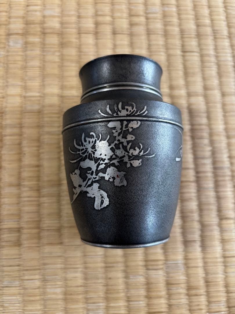 煎茶道具　錫製　林亭瑞製　茶入　茶心壺　細かい装飾　286g 幅7×高10㎝
