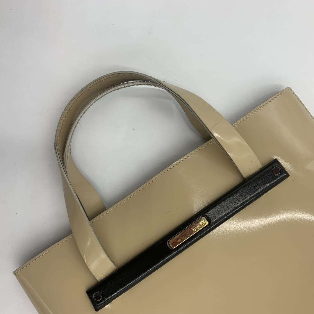 GUCCI グッチ ハンドバッグ トートバッグ エナメル ポーチ付き ベージュ