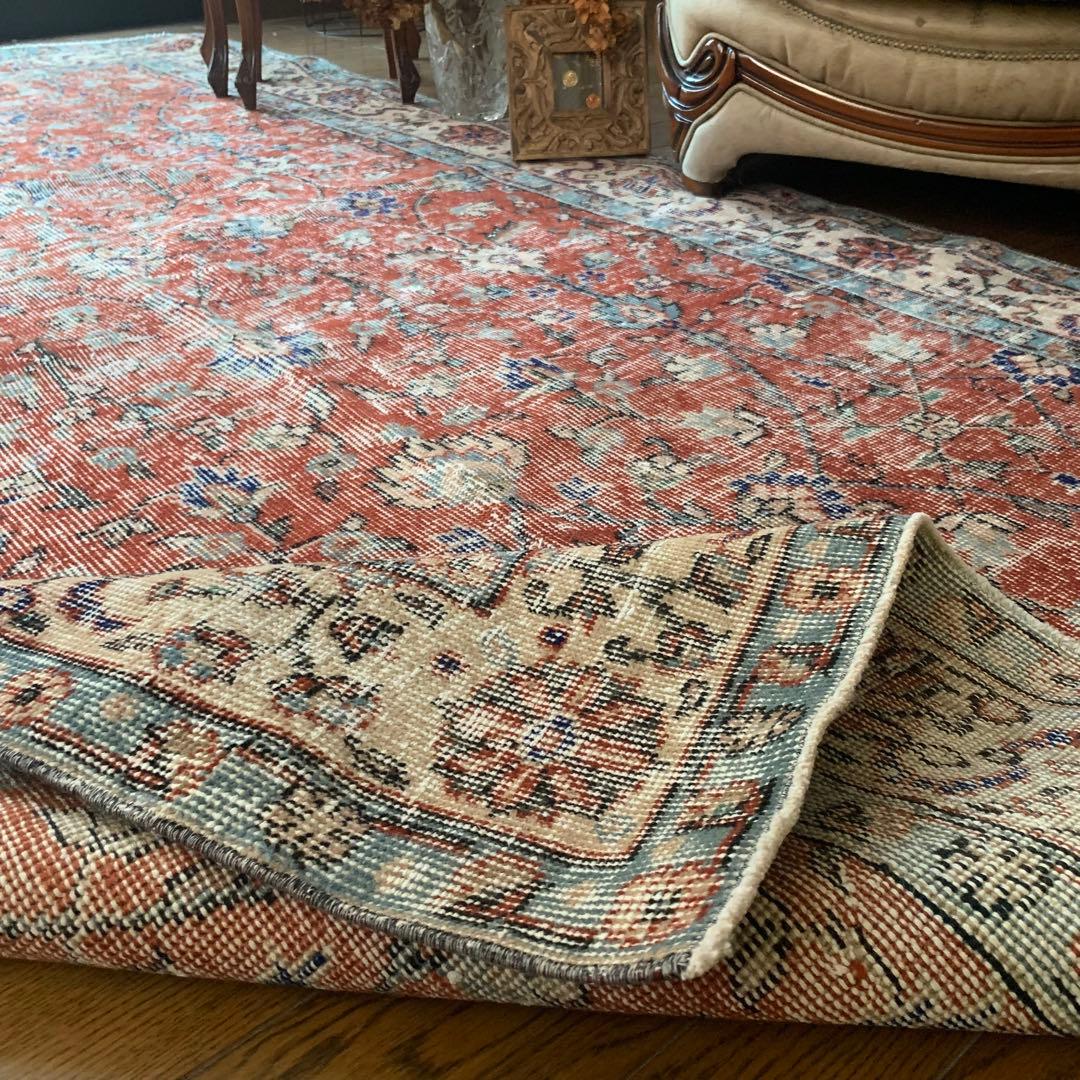 hi89　超大判　250×139 トルコヴィンテージラグ　テラコッタレッド