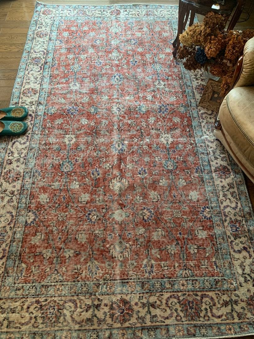 hi89　超大判　250×139 トルコヴィンテージラグ　テラコッタレッド