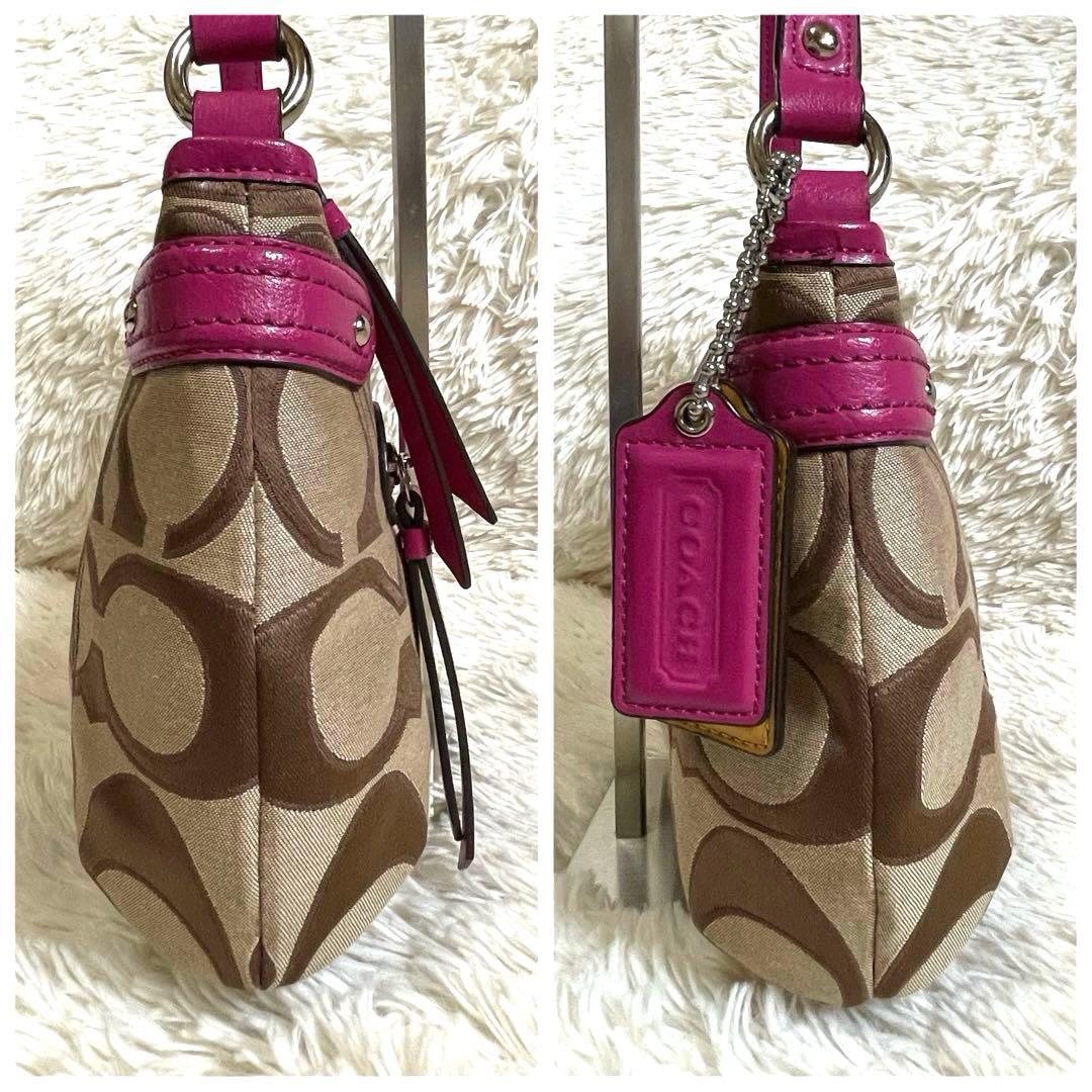 未使用級✨コーチ ワンショルダー バッグ シグネチャー ベージュ×ピンク